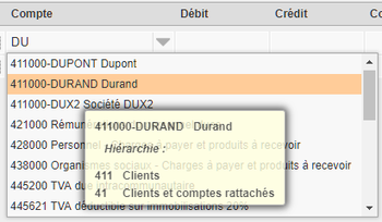 Propositions de comptes, survol du compte 411000-DURAND Propositions de comptes, survol du compte 411000-DURAND