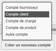 Menu de création d'un compte Menu de création d'un compte
